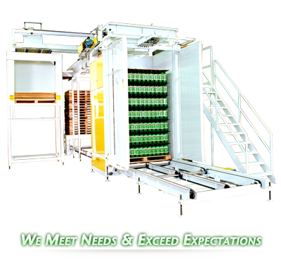 Ouellette Machinery Systems Bulk Low and High Level DePalletizers are Customizable to your bottling needs.