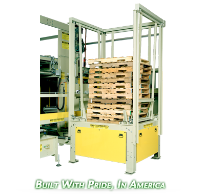 Ouellette Machinery Systems Pallet Stackers & Pallet Despensers are Customizable to your bottling needs.